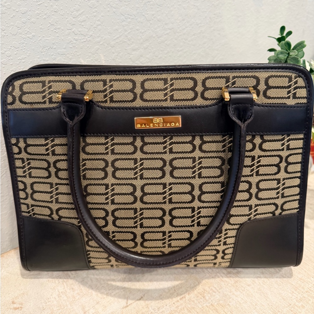 Balenciaga Brownand Tan Monogram Handbag with COA